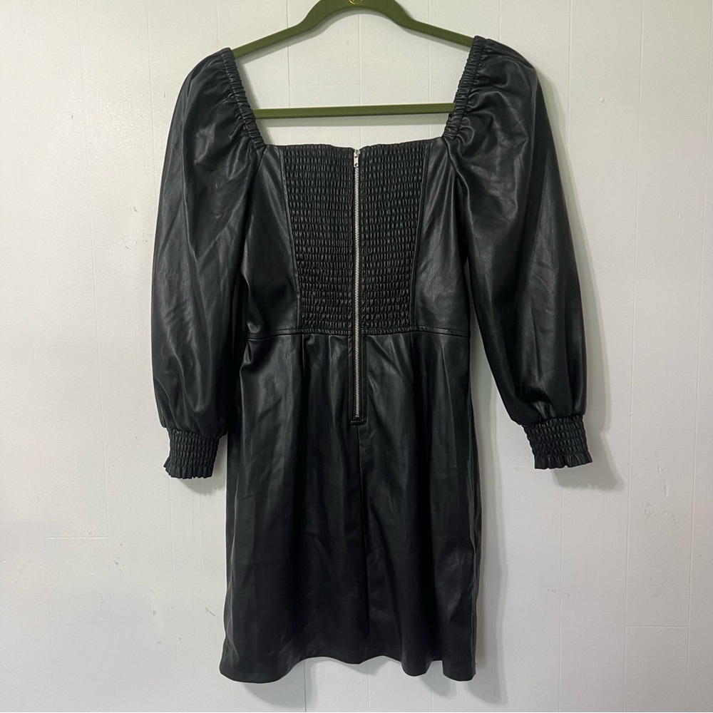 Avec Les Filles Vegan Leather Black Party Moto Puff Sleeve Mini Dress Size S - Picture 13 of 13